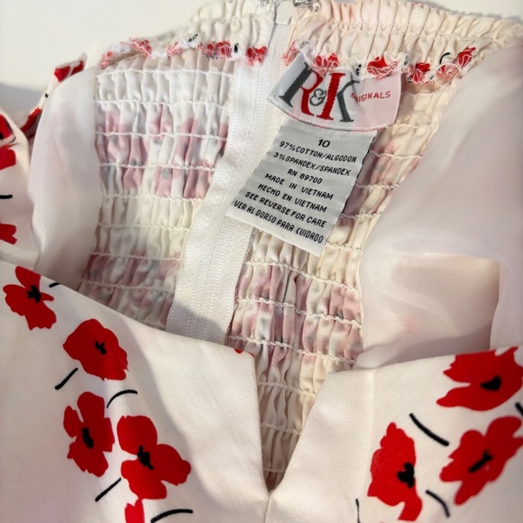 R&K Originals Sleeveless Padded Fit & Flare Midi Dress White Red Poppy Womens 10 - Picture 4 of 4